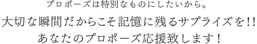 プロポーズは特別なものにしたいから。大切な瞬間だからこそ記憶に残るサプライズを！！あなたのプロポーズ応援いたします！